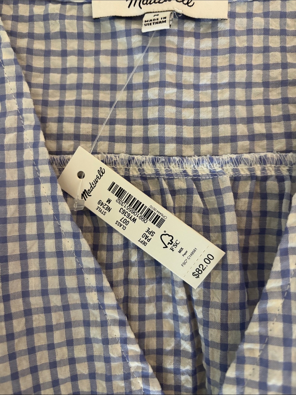 Madewell Light Blue Gingham Smocked Peplum Top - Picture 7 of 8